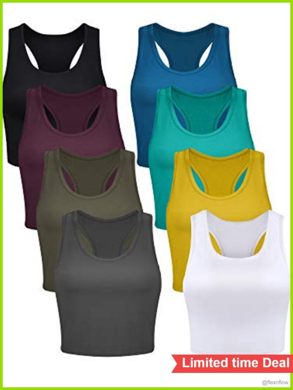 8 Pack Racerback Crop Tank Tops Cotton Spandex Sleeveless Yoga Athletic